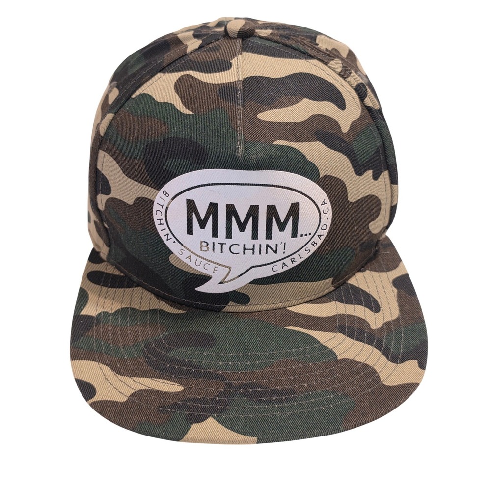 B*tchin Sauce Carlsbad CA Camo Snapback Hat Mens Flat Brim Camouflage Cap